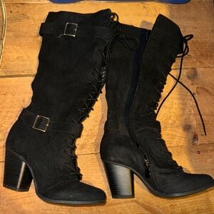 Lane Bryant Black Lace Up Boots with‎ Chunky Heel